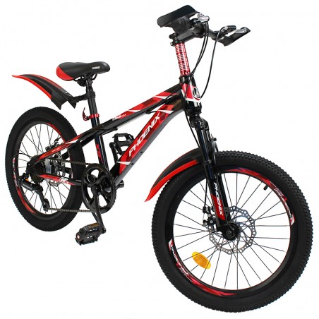Bicicleta Mountain Bike, roti 20 inch, 7 viteze, schimbator Shimano, frane pe disc, rosu, Phoenix
