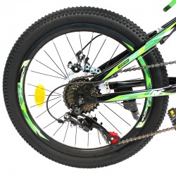 Bicicleta MTB, roti 20 inch, 7 viteze, schimbator Shimano, jante aluminiu, verde