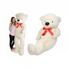 Urs de plus alb, inaltime 190 cm, fundita rosie satin, material delicat