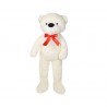 Urs de plus alb, inaltime 190 cm, fundita rosie satin, material delicat