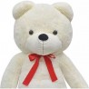Urs de plus alb, inaltime 190 cm, fundita rosie satin, material delicat