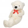 Urs de plus alb, inaltime 190 cm, fundita rosie satin, material delicat