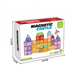Set constructii magnetic, 130 piese, constructie 3D castel, masinuta, varsta 6+, ProCart
