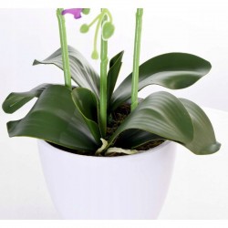 Orhidee artificiala decorativa roz, 24 flori si boboci, ghiveci, inaltime 65 cm