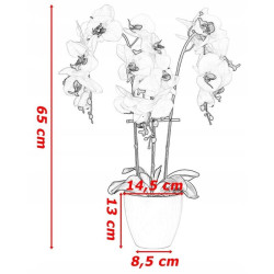 Orhidee artificiala decorativa roz, 24 flori si boboci, ghiveci, inaltime 65 cm