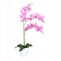 Orhidee artificiala decorativa roz, 24 flori si boboci, ghiveci, inaltime 65 cm