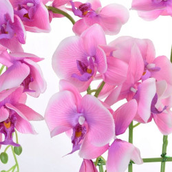 Orhidee artificiala decorativa roz, 24 flori si boboci, ghiveci, inaltime 65 cm