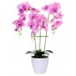 Orhidee artificiala decorativa roz, 24 flori si boboci, ghiveci, inaltime 65 cm