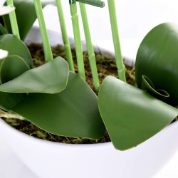 Orhidee artificiala decorativa, 24 flori alb si roz, 65 cm, ghiveci