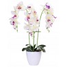 Orhidee artificiala decorativa, 24 flori alb si roz, 65 cm, ghiveci