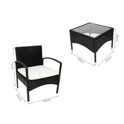 Set masuta si scaune pentru cafea, blat sticla, perne, 2 locuri, interior/exterior