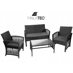 Set mobilier gradina, model ratan, canapea, 2 fotolii, masa de cafea, negru