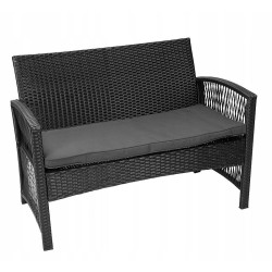 Set mobilier gradina, model ratan, canapea, 2 fotolii, masa de cafea, negru