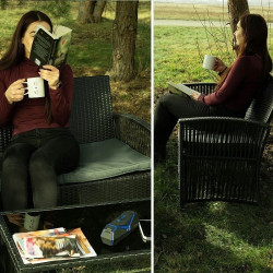 Set mobilier gradina, model ratan, canapea, 2 fotolii, masa de cafea, negru