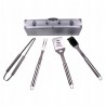 Set 4 ustensile pentru gratar, otel inoxidabil, cutie depozitare, argintiu