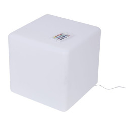 Taburet tip cub, 35x35 cm, iluminare in 16 culori, 4 moduri, telecomanda
