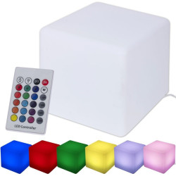 Taburet tip cub, 35x35 cm, iluminare in 16 culori, 4 moduri, telecomanda