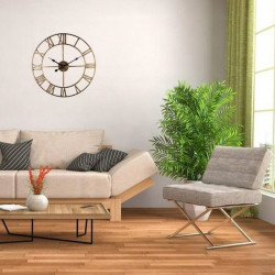 Ceas de perete, diametru 57 cm, cifre romane, Quartz, design clasic, auriu