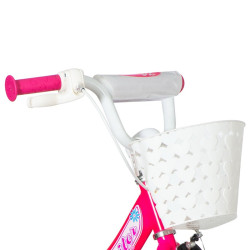 Bicicleta 12 inch, Fair Pony roz, cos alb, scaun papusi, roti ajutatoare