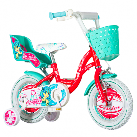 Bicicleta 12 inch, cos cumparaturi, roti ajutatoare, scaun papusi, Princess Cosmic