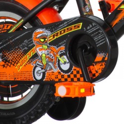 Bicicleta 12 inch, roti ajutatoare detasabile, frana V-brake, MotoCross portocaliu