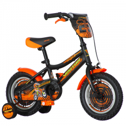 Bicicleta 12 inch, roti ajutatoare detasabile, frana V-brake, MotoCross portocaliu