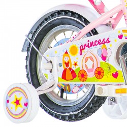 Bicicleta 12 inch, cos si scaun papusi, roti ajutatoare, V-Brake, Princess roz