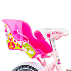 Bicicleta 12 inch, cos si scaun papusi, roti ajutatoare, V-Brake, Princess roz