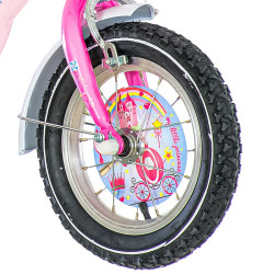 Bicicleta 12 inch, cos si scaun papusi, roti ajutatoare, V-Brake, Princess roz
