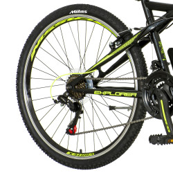 Bicicleta MTB 26 inch, 18 viteze schimbator Shimano, amortizoare, frane pe saboti, Explorer verde neon