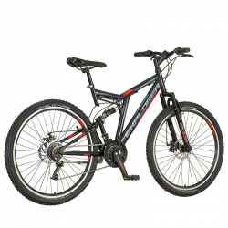 Bicicleta Mountain Bike 26 inch, 21 viteze schimbator Power, frane pe disc, suspensii full, Explorer rosu