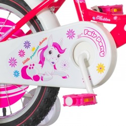 Bicicleta roti 16 inch, cos si scaun papusi, roti ajutatoare, Fair Pony roz