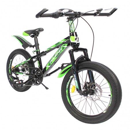 Bicicleta MTB, roti 20 inch, 7 viteze, schimbator Shimano, jante aluminiu, verde