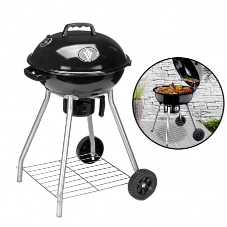 Gratar pe carbuni cu capac, metalic, 2 roti, diametru 56 cm