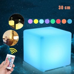 Cub tip taburet, iluminat LED RGB, 30x30 cm, telecomanda, 4 moduri, acumulator