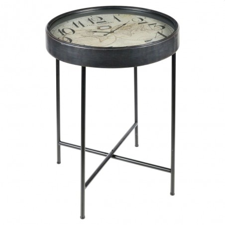 Masuta de cafea cu ceas incorporat, harta lumii, blat sticla securizata, 63x63x70cm