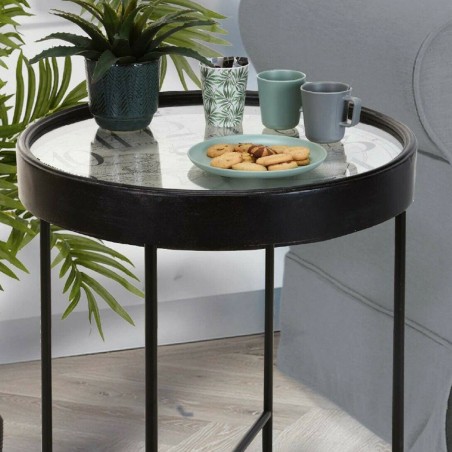 Masuta de cafea cu ceas incorporat, harta lumii, blat sticla securizata, 63x63x70cm