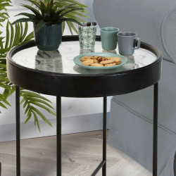 Masuta de cafea cu ceas incorporat, harta lumii, blat sticla securizata, 63x63x70cm
