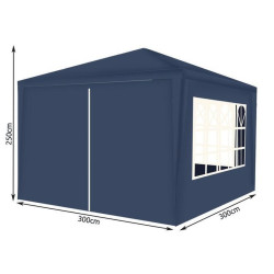 Cort gradina, 3x3 m, 3 pereti, impermeabil, cadru otel, ferestre, albastru inchis