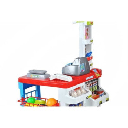Set complet supermarket, efect sonor si lumini, alimente, carucior, varsta 3+
