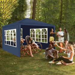 Cort gradina, 3x3 m, 3 pereti, impermeabil, cadru otel, ferestre, albastru inchis