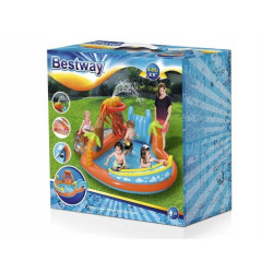 Piscina gonflabila Insula cu vulcan 265x265x104 cm, pulverizator, tobogan