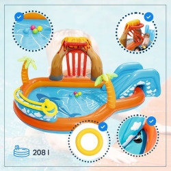 Piscina gonflabila Insula cu vulcan 265x265x104 cm, pulverizator, tobogan