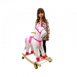Balansoar unicorn, 3-5 ani, emite sunete, roti deplasare, lemn si plus