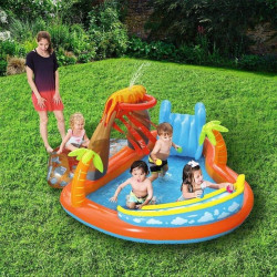 Piscina gonflabila Insula cu vulcan 265x265x104 cm, pulverizator, tobogan