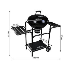 Gratar rotund BBQ pe carbuni, rafturi laterale, capac, suport carbuni