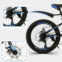 Bicicleta MTB 22 inch, 7 viteze Shimano, cadru otel, jante aluminiu, albastru