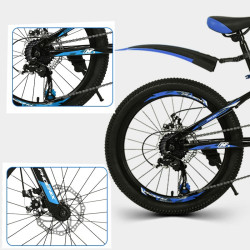 Bicicleta MTB 22 inch, 7 viteze Shimano, cadru otel, jante aluminiu, albastru