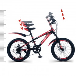 Bicicleta MTB 22 inch, cadru otel, jante aluminiu, schimbator Shimano, 7 viteze, frane pe disc, rosie
