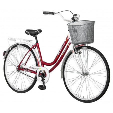 Bicicleta dama, 28 inch, cadru otel, V-Brake, jante aluminiu, cos cumparaturi, portbagaj